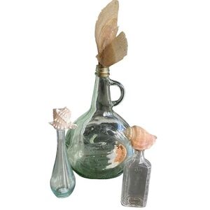 Vintage Seashell Bottles Nautical Coastal Shelf Home Decor